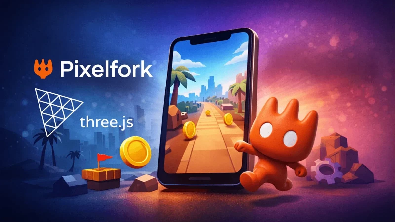 Illustration of a 3D scene rendered inside a mobile browser with Three.js